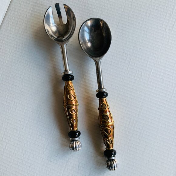 Serving Pieces for Food Salad Highly Decorative Bass Handles 12" - Picture 3 of 9